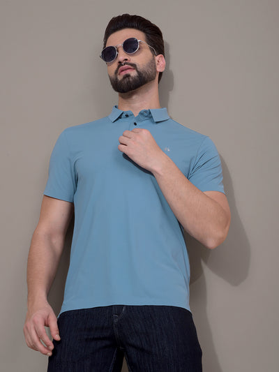 Blue Polo Neck T-Shirt-Men T-Shirts-Crimsoune Club