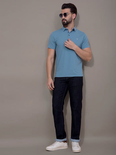Blue Polo Neck T-Shirt-Men T-Shirts-Crimsoune Club