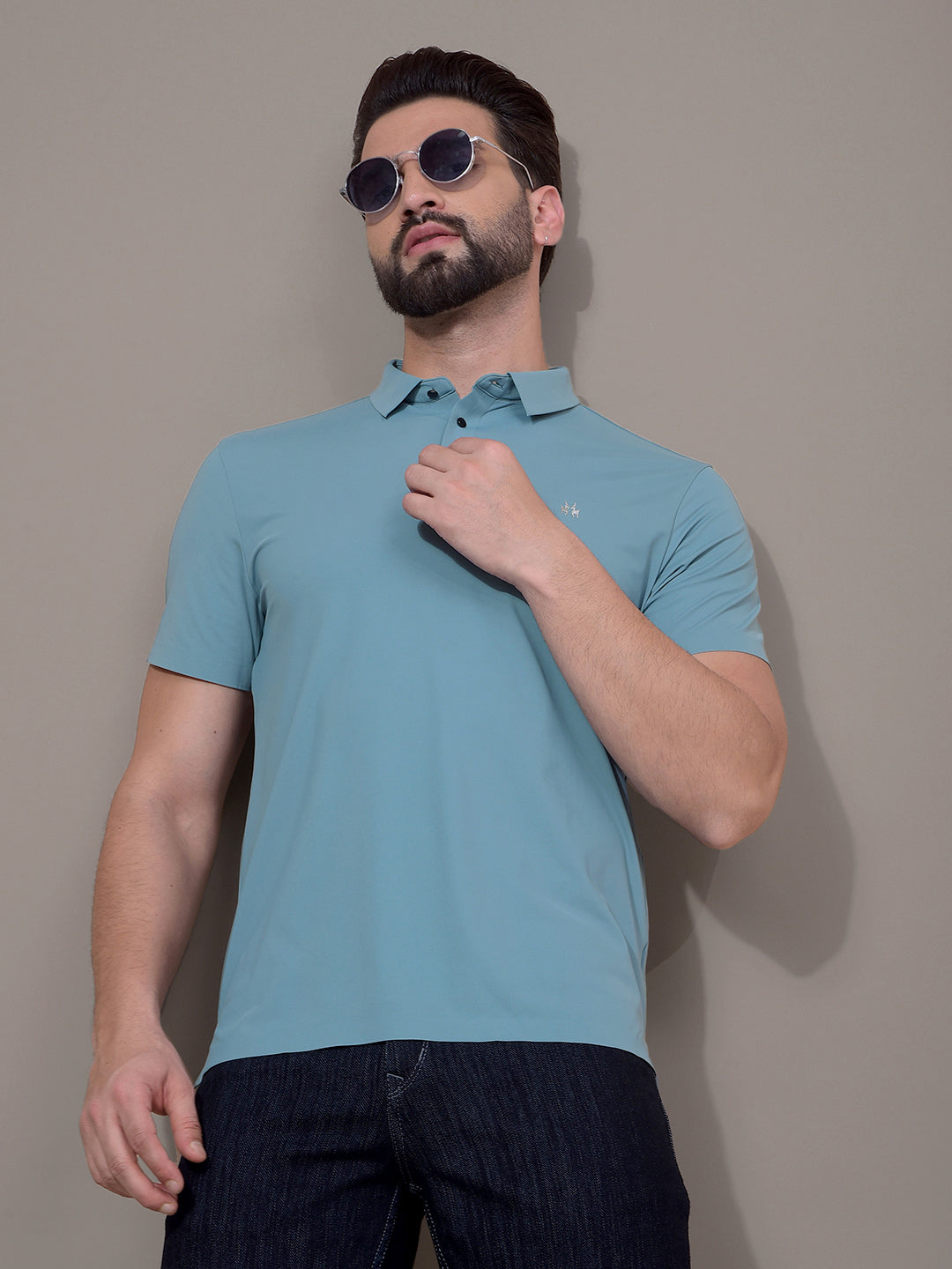 Blue Polo Neck T-Shirt-Men T-Shirts-Crimsoune Club