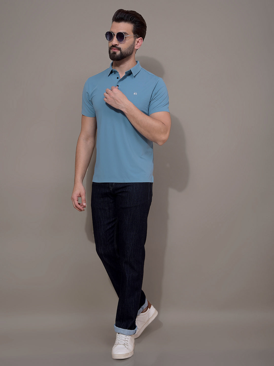 Blue Polo Neck T-Shirt-Men T-Shirts-Crimsoune Club