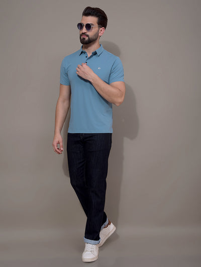 Blue Polo Neck T-Shirt-Men T-Shirts-Crimsoune Club