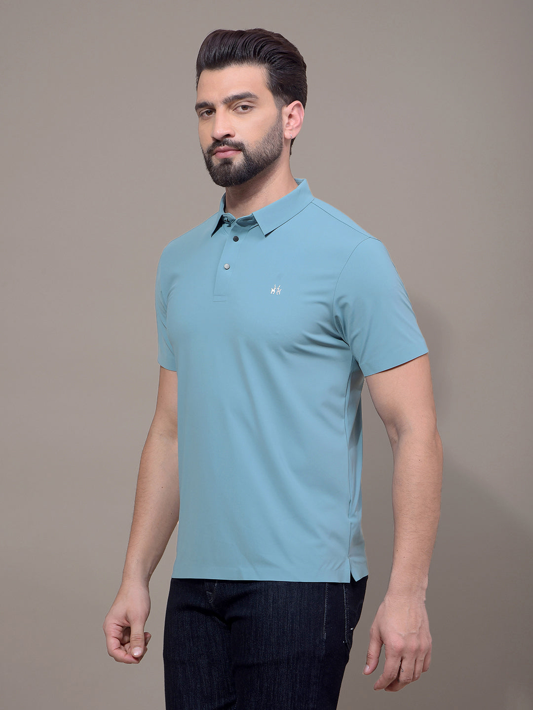 Blue Polo Neck T-Shirt-Men T-Shirts-Crimsoune Club