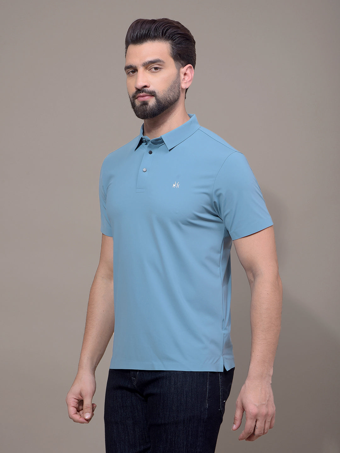 Blue Polo Neck T-Shirt-Men T-Shirts-Crimsoune Club