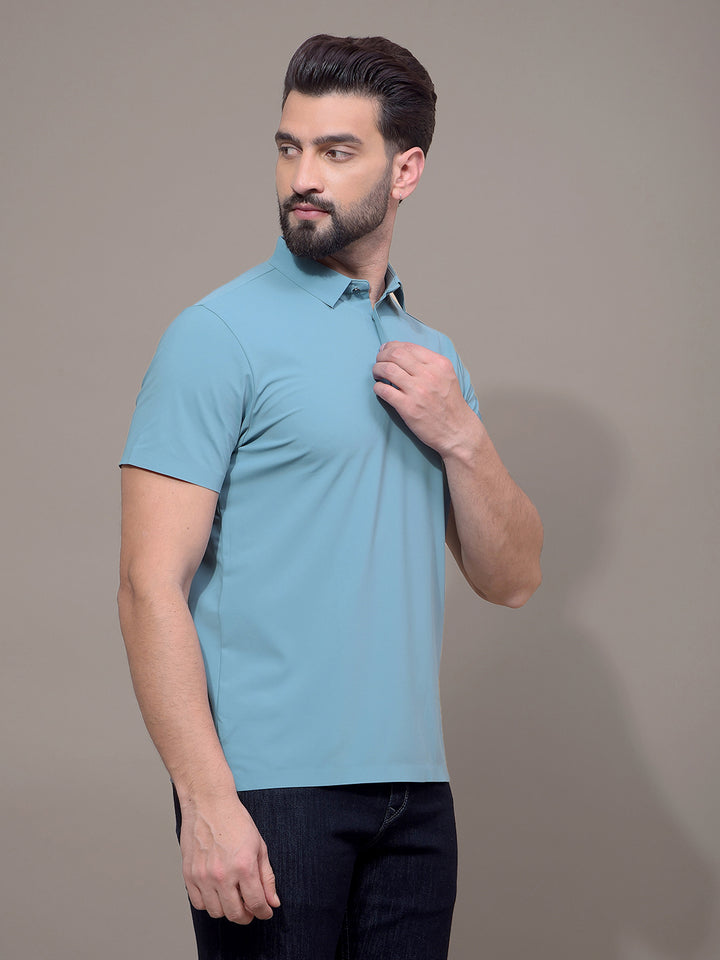 Blue Polo Neck T-Shirt-Men T-Shirts-Crimsoune Club
