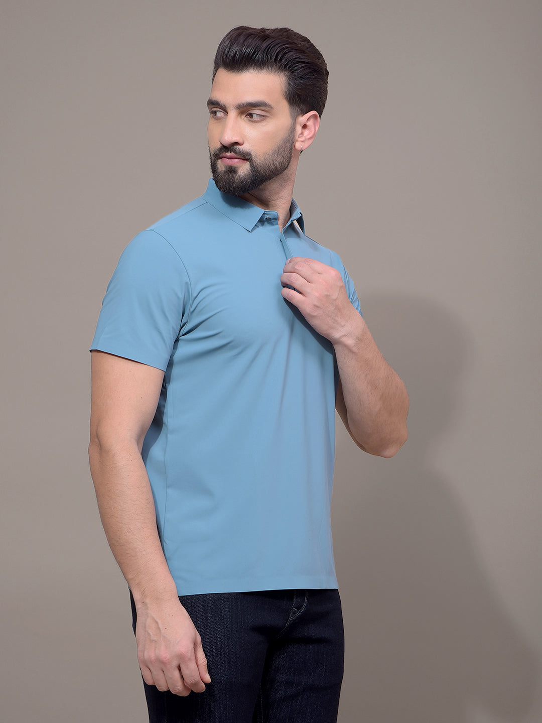 Blue Polo Neck T-Shirt-Men T-Shirts-Crimsoune Club