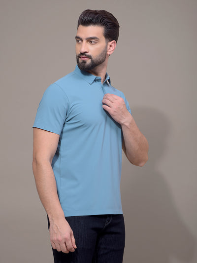 Blue Polo Neck T-Shirt-Men T-Shirts-Crimsoune Club