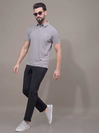 Grey Polo Neck T-Shirt-Men T-Shirts-Crimsoune Club