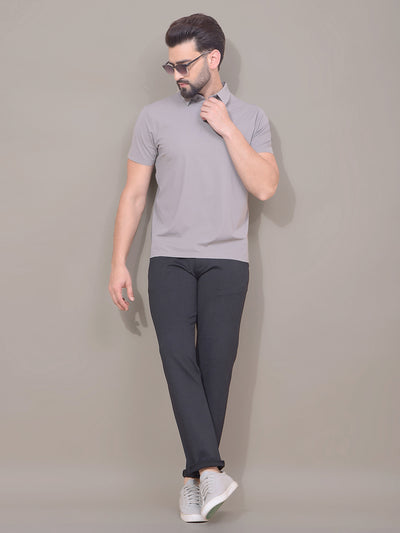 Grey Polo Neck T-Shirt-Men T-Shirts-Crimsoune Club