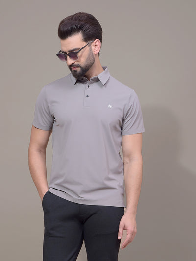 Grey Polo Neck T-Shirt-Men T-Shirts-Crimsoune Club