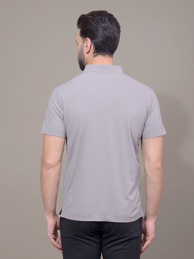 Grey Polo Neck T-Shirt-Men T-Shirts-Crimsoune Club