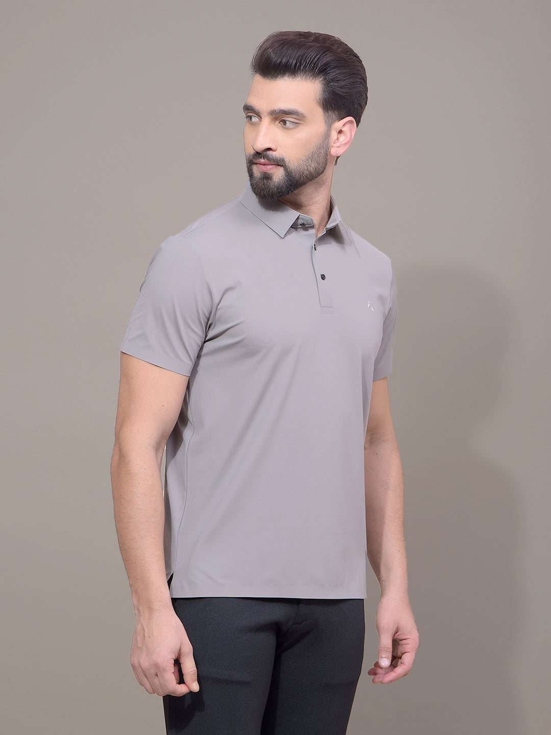 Grey Polo Neck T-Shirt-Men T-Shirts-Crimsoune Club