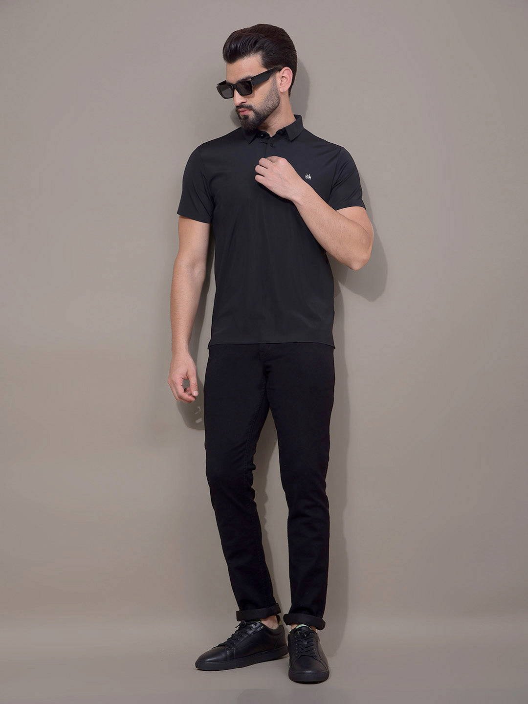 Black Polo Neck T-Shirt-Men T-Shirts-Crimsoune Club