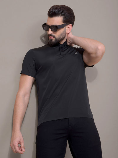Black Polo Neck T-Shirt-Men T-Shirts-Crimsoune Club