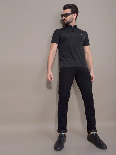 Black Polo Neck T-Shirt-Men T-Shirts-Crimsoune Club