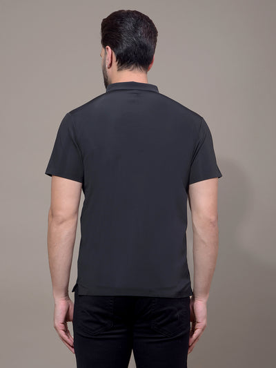 Black Polo Neck T-Shirt-Men T-Shirts-Crimsoune Club