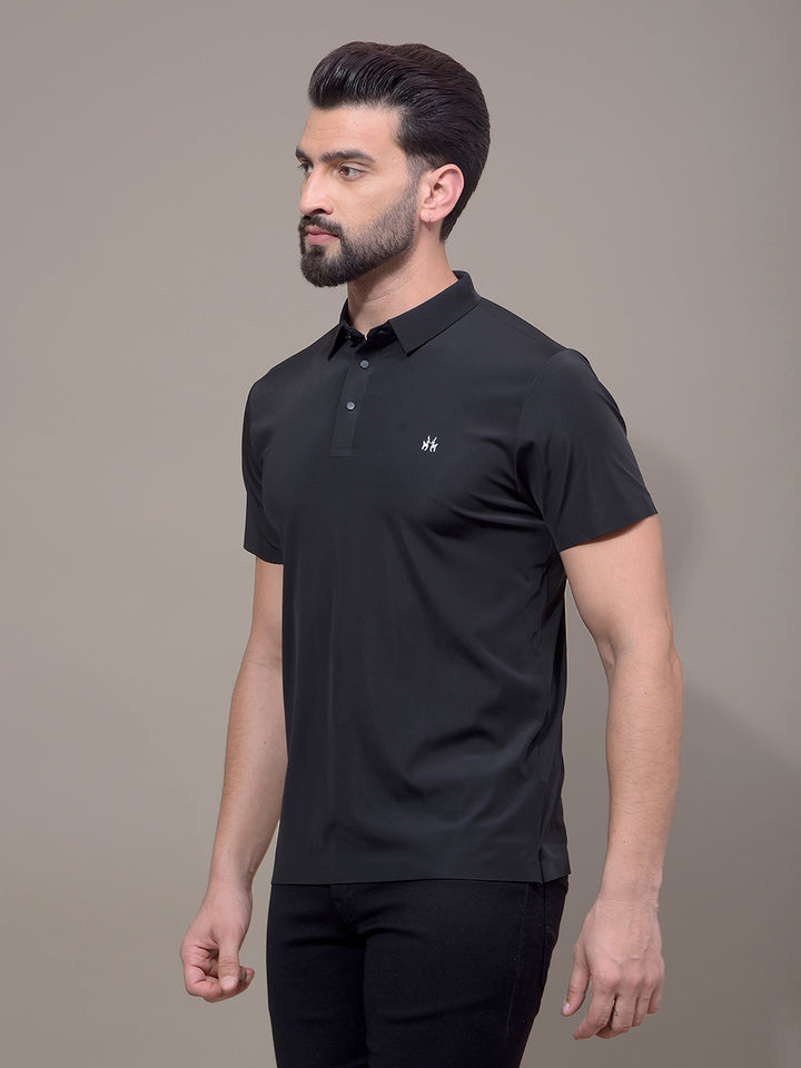 Black Polo Neck T-Shirt-Men T-Shirts-Crimsoune Club