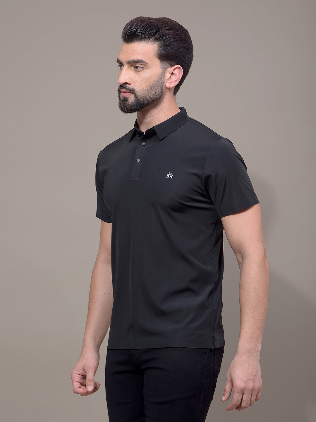 Black Polo Neck T-Shirt-Men T-Shirts-Crimsoune Club