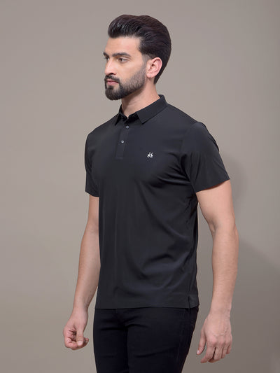 Black Polo Neck T-Shirt-Men T-Shirts-Crimsoune Club