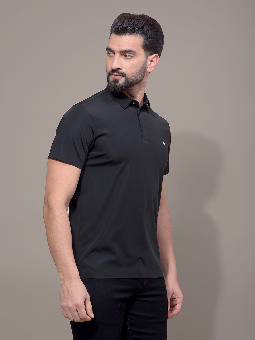 Black Polo Neck T-Shirt-Men T-Shirts-Crimsoune Club