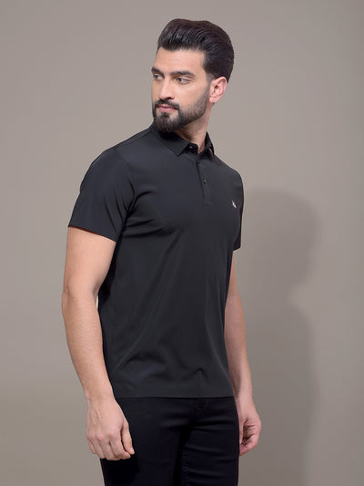 Black Polo Neck T-Shirt-Men T-Shirts-Crimsoune Club