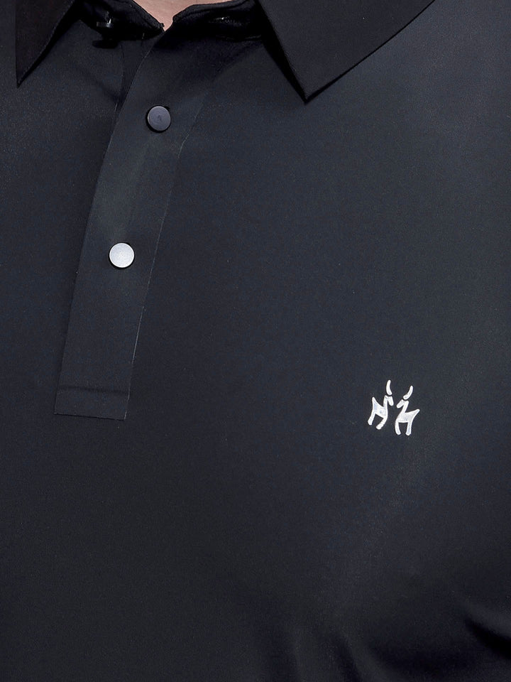 Black Polo Neck T-Shirt-Men T-Shirts-Crimsoune Club