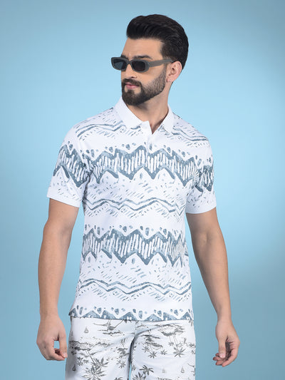 Blue Printed Polo-Neck 100% Cotton T-Shirt-Men T-Shirts-Crimsoune Club