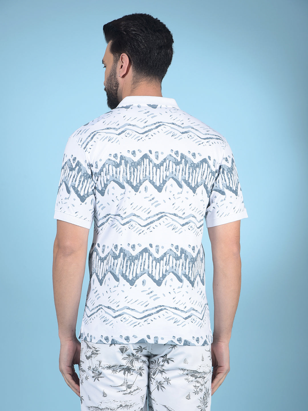 Blue Printed Polo-Neck 100% Cotton T-Shirt-Men T-Shirts-Crimsoune Club