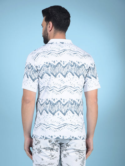 Blue Printed Polo-Neck 100% Cotton T-Shirt-Men T-Shirts-Crimsoune Club