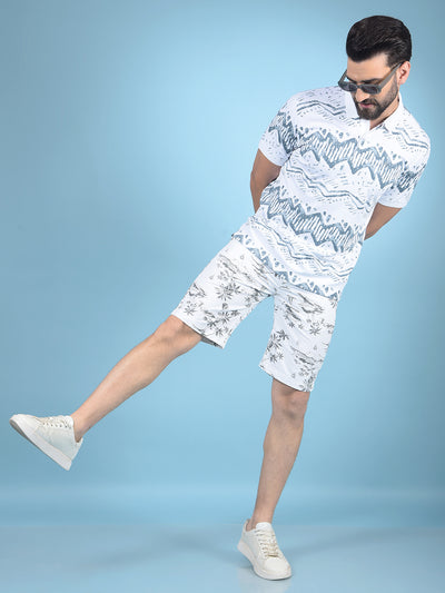 Blue Printed Polo-Neck 100% Cotton T-Shirt-Men T-Shirts-Crimsoune Club