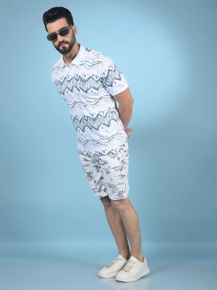 Blue Printed Polo-Neck 100% Cotton T-Shirt-Men T-Shirts-Crimsoune Club