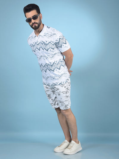 Blue Printed Polo-Neck 100% Cotton T-Shirt-Men T-Shirts-Crimsoune Club