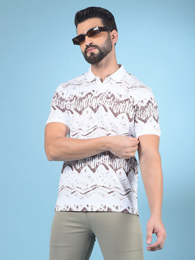 Brown Printed Polo-Neck 100% Cotton T-Shirt-Men T-Shirts-Crimsoune Club