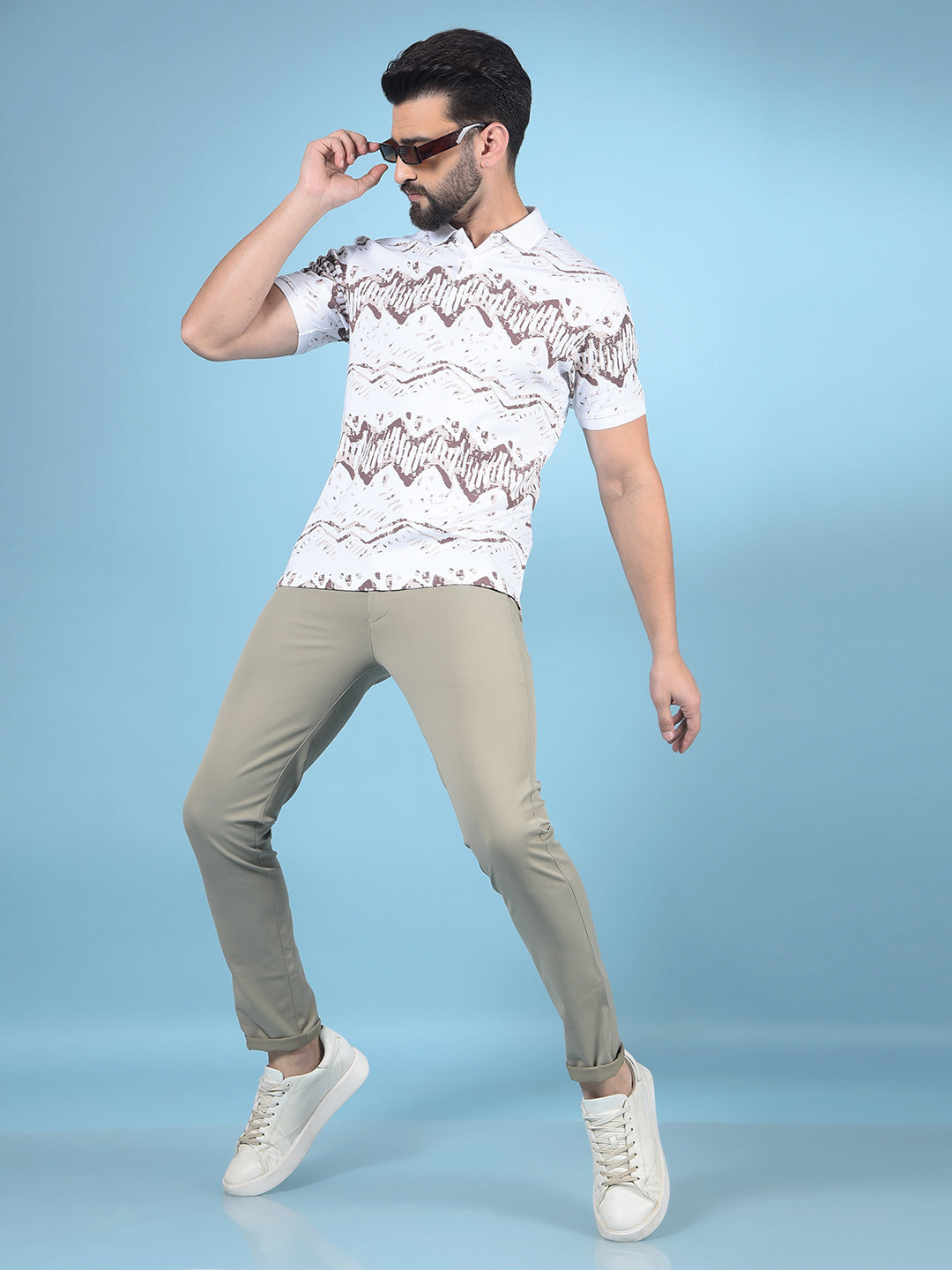 Brown Printed Polo-Neck 100% Cotton T-Shirt-Men T-Shirts-Crimsoune Club