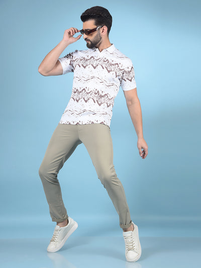 Brown Printed Polo-Neck 100% Cotton T-Shirt-Men T-Shirts-Crimsoune Club
