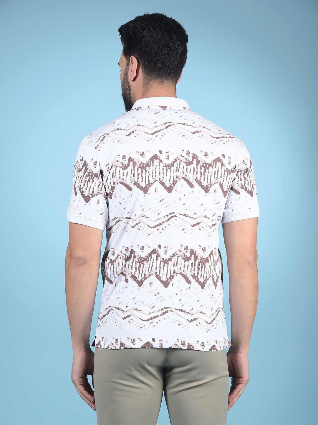 Brown Printed Polo-Neck 100% Cotton T-Shirt-Men T-Shirts-Crimsoune Club