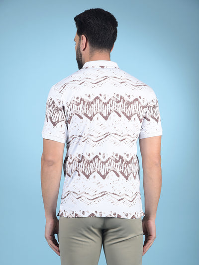 Brown Printed Polo-Neck 100% Cotton T-Shirt-Men T-Shirts-Crimsoune Club