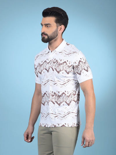 Brown Printed Polo-Neck 100% Cotton T-Shirt-Men T-Shirts-Crimsoune Club