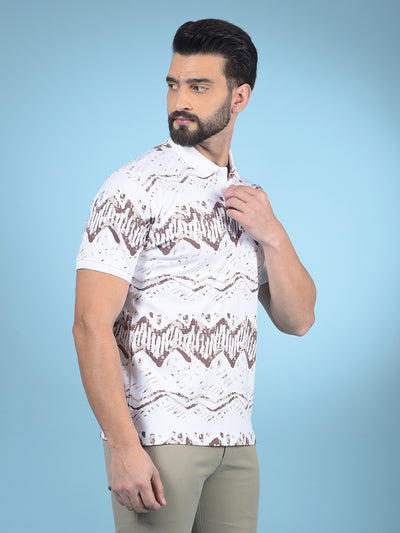 Brown Printed Polo-Neck 100% Cotton T-Shirt-Men T-Shirts-Crimsoune Club