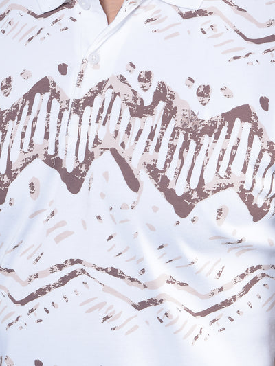 Brown Printed Polo-Neck 100% Cotton T-Shirt-Men T-Shirts-Crimsoune Club