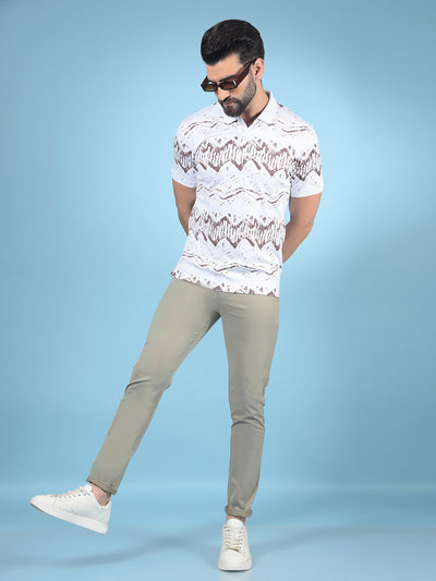 Brown Printed Polo-Neck 100% Cotton T-Shirt-Men T-Shirts-Crimsoune Club