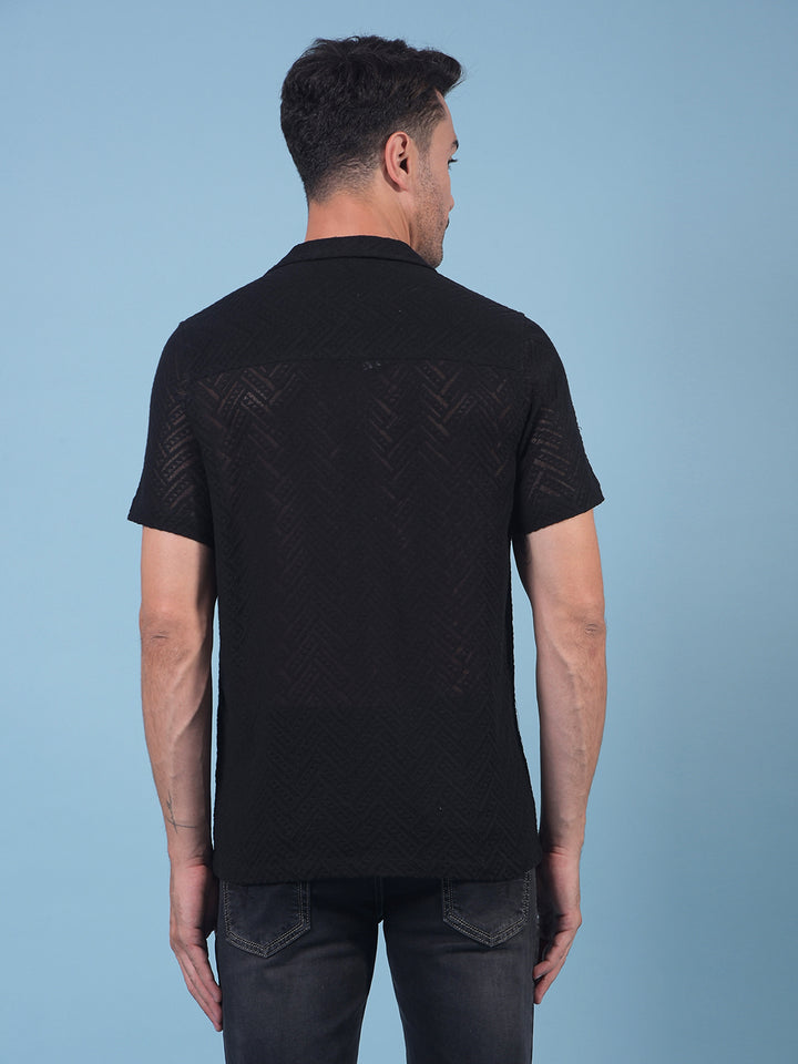 Black Jacquard Resort Collar Knitted Shirt-Men Shirts-Crimsoune Club