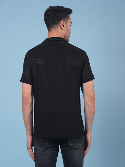 Black Jacquard Resort Collar Knitted Shirt-Men Shirts-Crimsoune Club
