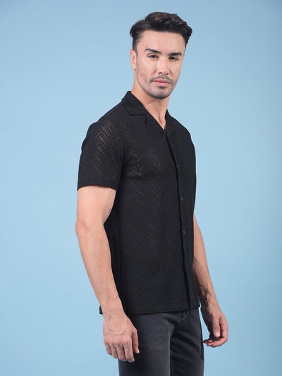 Black Jacquard Resort Collar Knitted Shirt-Men Shirts-Crimsoune Club