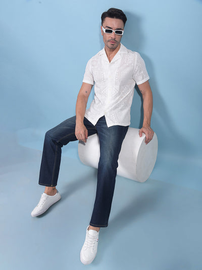 White Jacquard Resort Collar Knitted Shirt-Men Shirts-Crimsoune Club