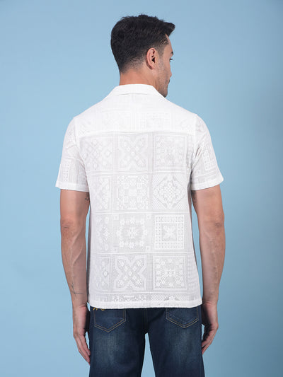 White Jacquard Resort Collar Knitted Shirt-Men Shirts-Crimsoune Club
