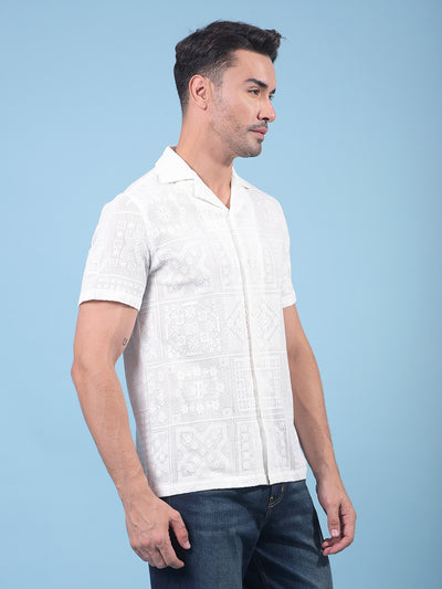 White Jacquard Resort Collar Knitted Shirt-Men Shirts-Crimsoune Club