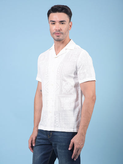 White Jacquard Resort Collar Knitted Shirt-Men Shirts-Crimsoune Club