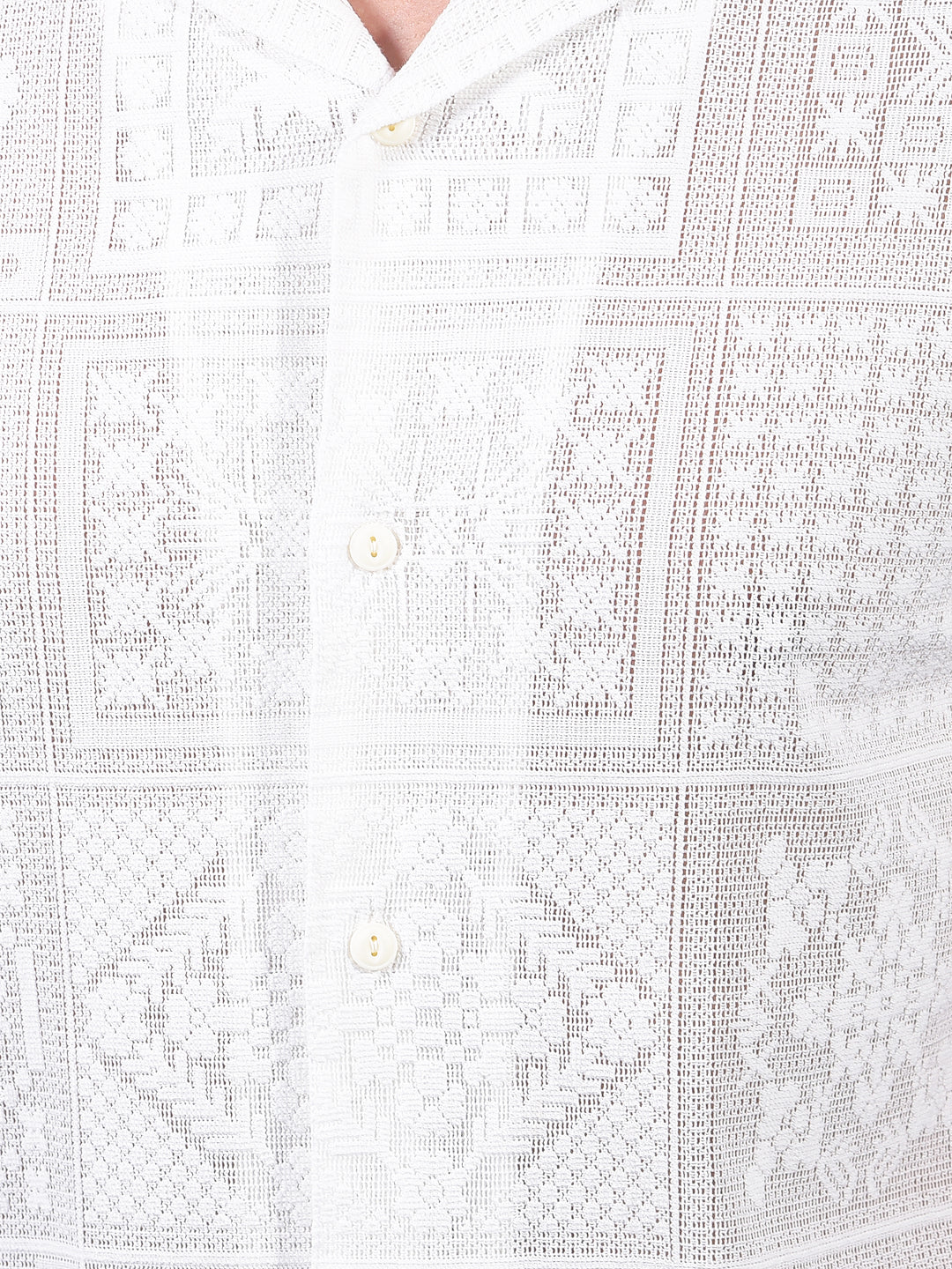 White Jacquard Resort Collar Knitted Shirt-Men Shirts-Crimsoune Club