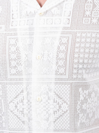 White Jacquard Resort Collar Knitted Shirt-Men Shirts-Crimsoune Club