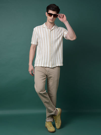 Beige Jacquard Resort Collar Shirt-Men Shirts-Crimsoune Club